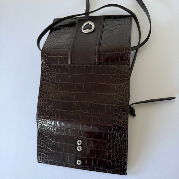 Brighton Brown Croc Embossed Leather Wallet with a Silver Heart clasp - Picture 5 of 14